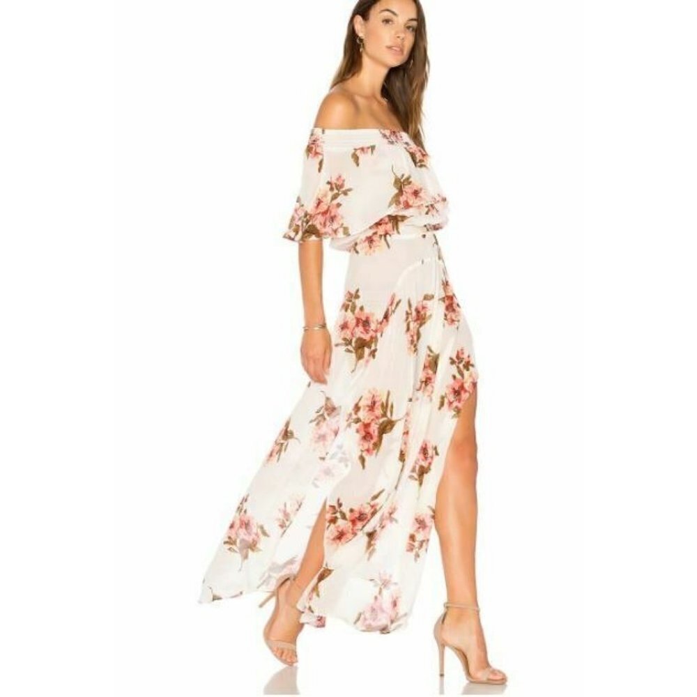 New Flynn Skye Miranda Maxi Womens Large Orange Gatherings Floral Off Shoulder